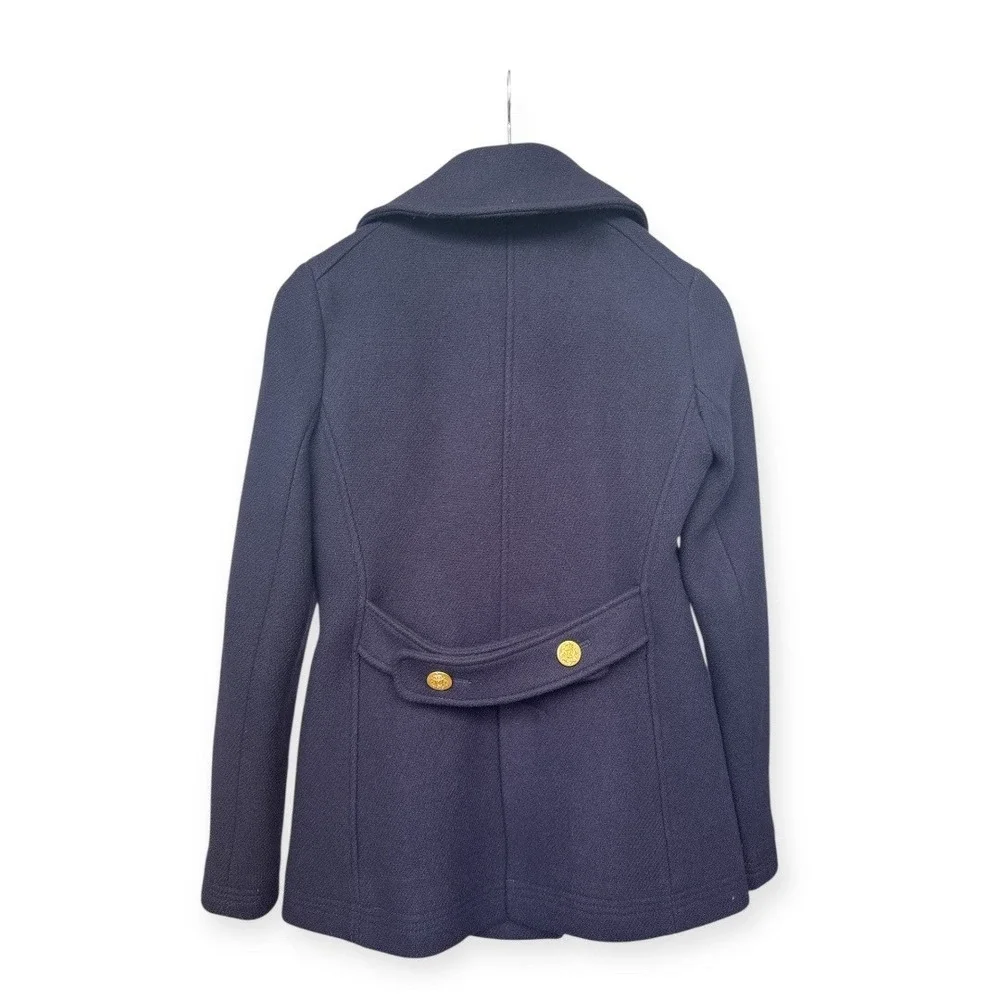 Women's Navy J.Crew Majesty Peacoat in Stadium Cloth‎ 0 Nello Gori Italian Wool - Picture 2 of 6